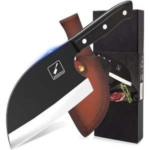 imarku Butcher Knife, 7" Serbian Chef Knife, High-Carbon Steel Forged Meat Cutter, Black Corrosion-Resistant Non-Stick Coating, With Leather Sheath - 1 of 4