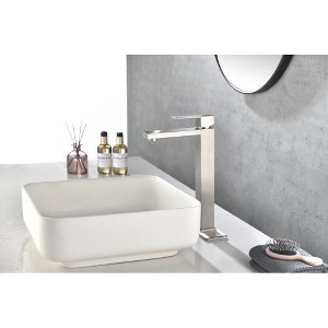 Modern Single-Handle Vanity Faucet with Waterfall Spout for Elegant Bathrooms - 1 of 4