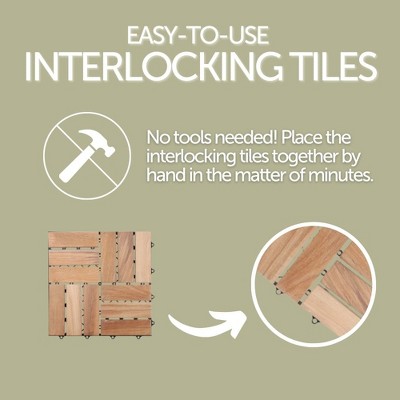 Natural Teak Wood Interlocking Deck Tiles, 12 Slat, 10 sq ft
