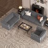 6 Seater Velvet Couches for Living Room Sets, Chesterfield Sofa Loveseat and Armchair 3 Pieces -Morden Fort - 2 of 4