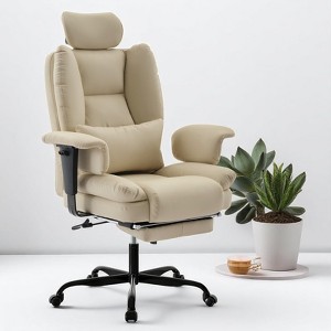 Mshliw Ergonomic PU Leather Office Chair with Liftable Headrest for Office, Footrest, Lumbar Support, High Back, 300lbs Capacity - 1 of 4