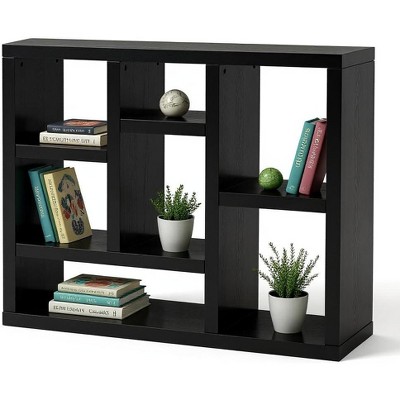 7 Cube Shelf Bookcase Wooden 3 Tier Floor Standing Low Storage Cabinet Display Shelves for Home Library and Office, 7-Cube Low Lattice Bookshelf