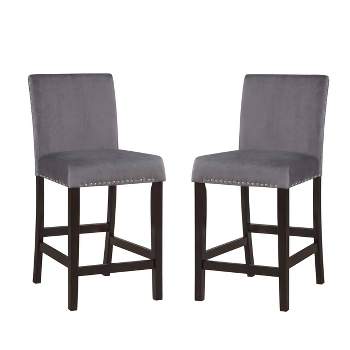 Set of 2 Brook Nailhead Trim Counter Height Barstools Gray/Espresso - HOMES: Inside + Out
