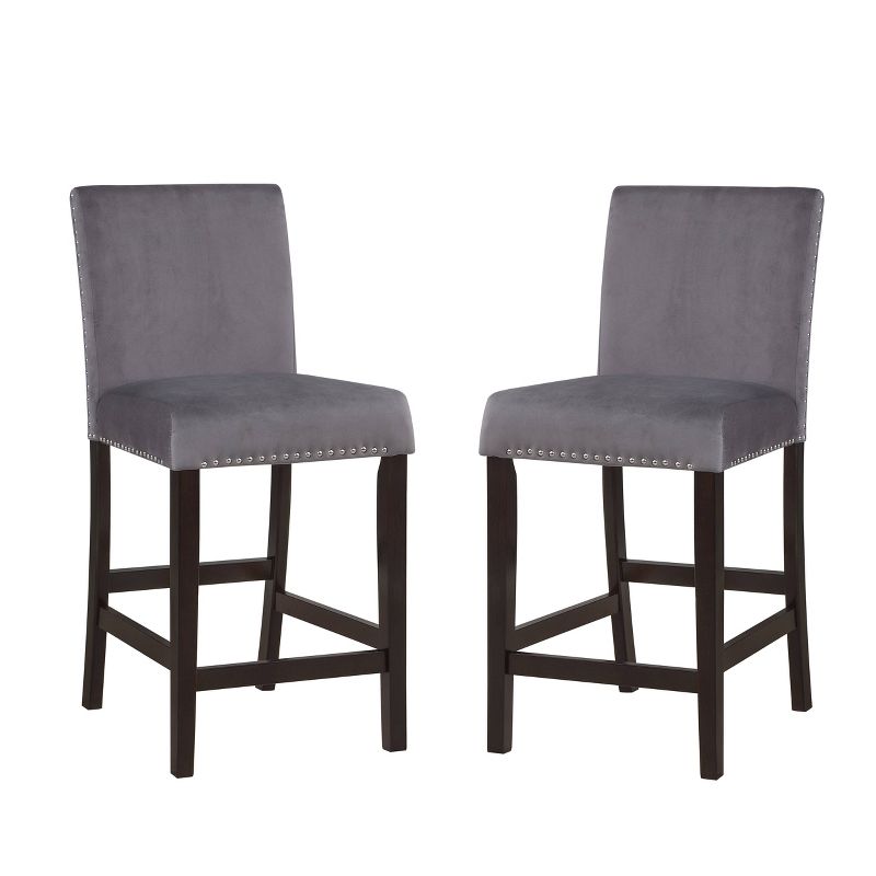 Set of 2 Brook Nailhead Trim Counter Height Barstools Gray/Espresso - HOMES: Inside + Out, 1 of 5
