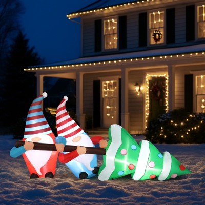 Angel Sar 7FT Christmas Inflatable, Gnomes Pulling Tree with LED Lights, Funny Yard Blow Up Decor for Holiday Party Indoor Outdoor