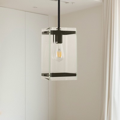 YANSUN 1-Light Black Pendant Hanging Light with Clear Glass Shade for Kitchen Island