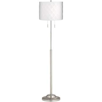 360 Lighting Abba Modern Floor Lamp Standing 66" Tall Brushed Nickel Silver White Diamond Drum Shade for Living Room Bedroom Office House Home Decor