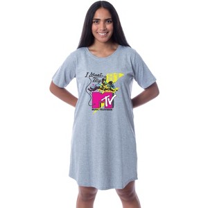MTV Womens' Music Television I Want My Moonman Nightgown Pajama Shirt Grey - 1 of 3