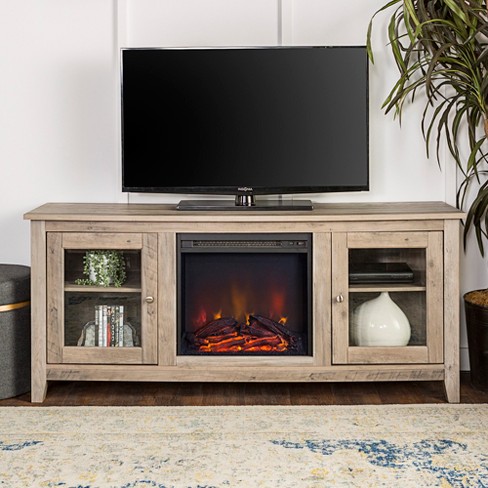 58 Wood Media Tv Stand Console With Fireplace Gray Wash