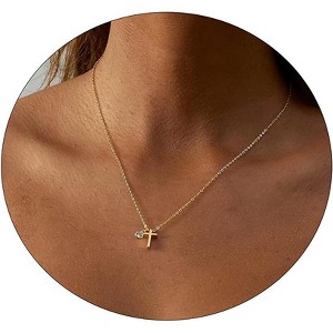 Gold Sideways Cross Necklace for Women, 14K Gold Plated Simple Everyday Choker - 1 of 4