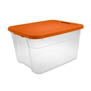 66qt Latching Clear Storage Bin Orange Lid - Brightroom™