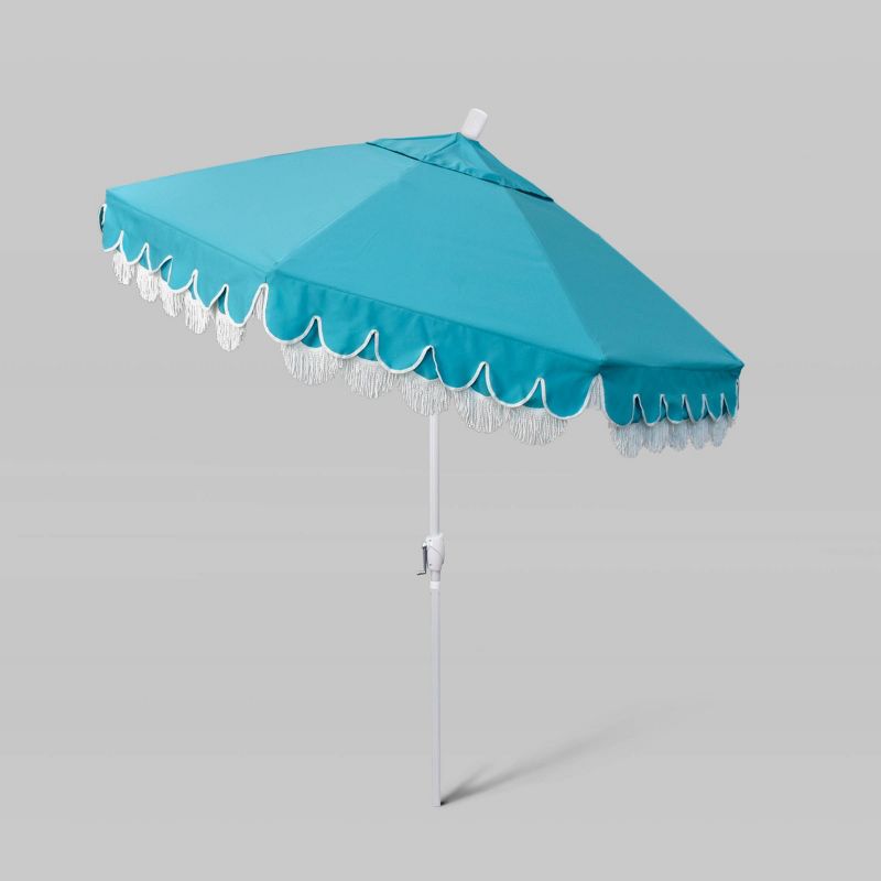 7.5' Sunbrella Scallop Base Fringe Market Patio Umbrella with Crank Lift - White Pole - California Umbrella, 3 of 5