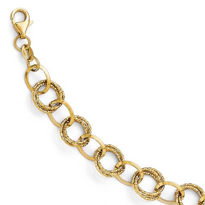 Black Bow Jewelry 14k Yellow Gold 8mm Textured Double Link Chain Bracelet, 8 Inch