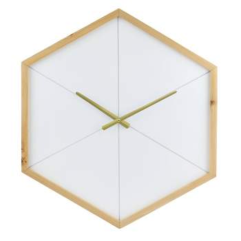 23.5" Wooden Hexagon Wall Clock with Open Face White - Stonebriar Collection