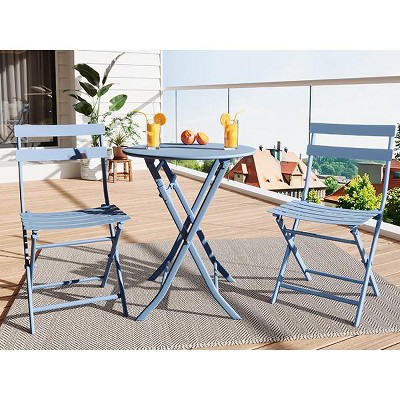 Whizmax 3-Piece Outdoor Bistro Set - Folding Table and 2 Chairs, Metal Patio Furniture for Porch, Garden, Balcony, Poolside