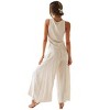 Women's Solid Color Drawstring Sleeveless Top & Wide Leg Slit Pants Two Piece Set - 2 of 4