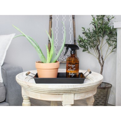 Black Enamel Rectangular Trays with Wood Handles, Set of 2