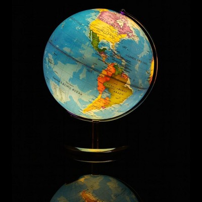 Next Level Stuff Illuminated Globe Lamp with Chrome Base, Soft White LED Light, USB Switch 360° Rotating Educational Light Up Globe