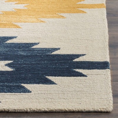 Ivory and Multicolor Geometric Wool Area Rug, 5' x 8'