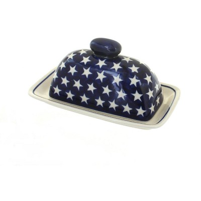 Blue Rose Polish Pottery Stars Butter Dish