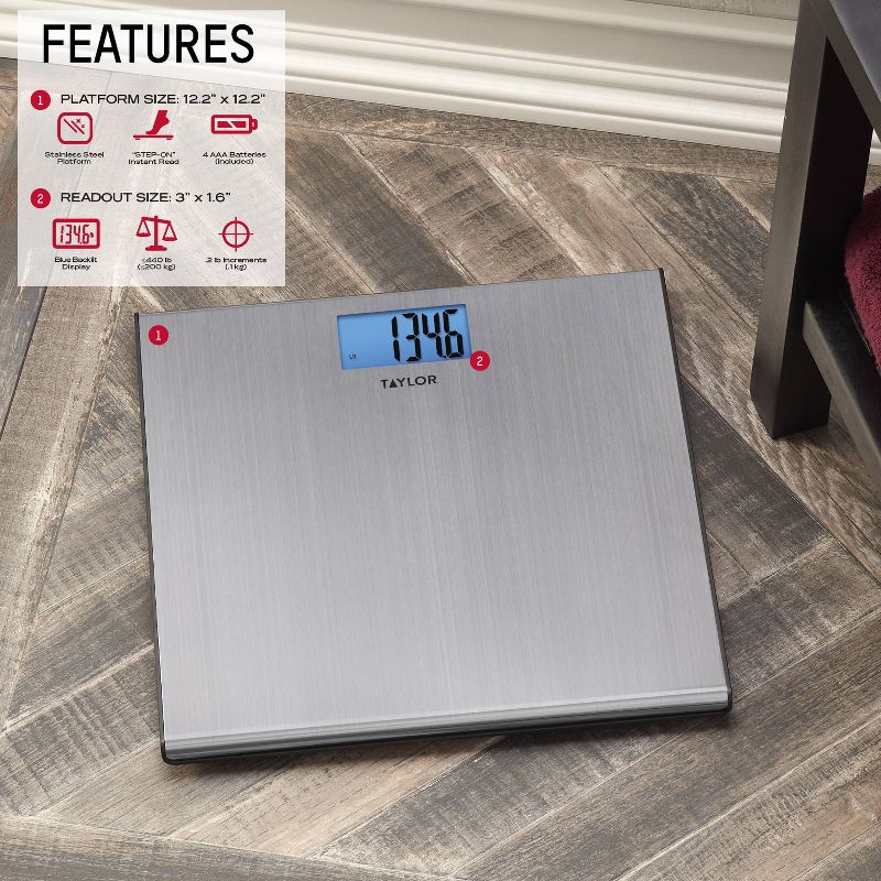 Digital Thin Stainless Steel Bathroom Scale - Taylor, 4 of 15