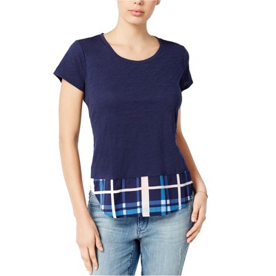 maison Jules Womens Mixed Media Knit Blouse