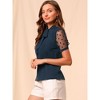 INSPIRE CHIC Women's Bow Tie V Neck Stand Collar Short Mesh Sleeve Blouse - 4 of 4