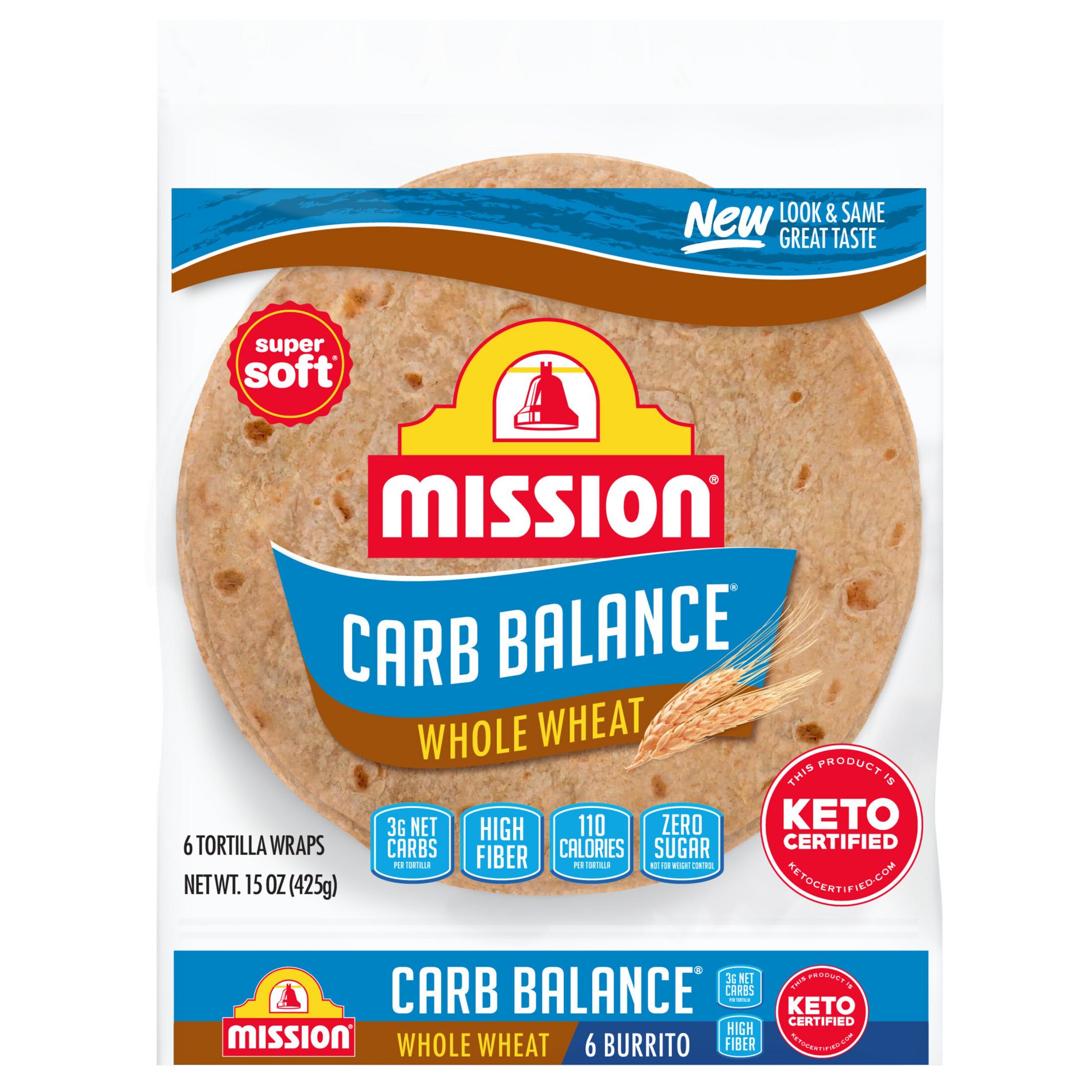 Mission Burrito Size Carb Balance Whole Wheat Flour Tortillas - 15oz/6ct