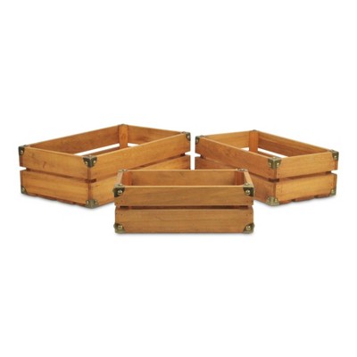 Cheung's Rustic Farmstead Medium Brown Studded Wood Crate Set