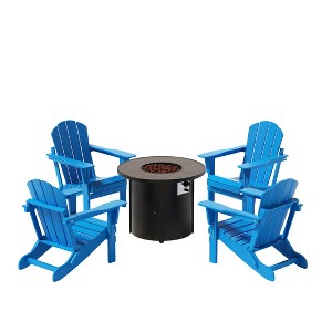 WestinTrends Outdoor Patio Folding Adirondack Chair With Round Fire Pit Table Sets - 1 of 2