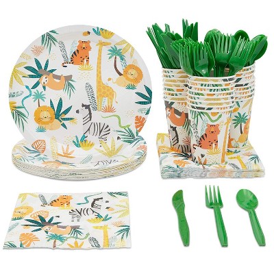 Blue Panda Serves 24 Safari Jungle Zoo Theme Party Supplies Plates, Cups, Napkins, Utensils