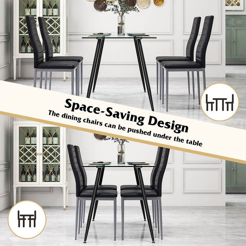Tangkula 5 PCS 51" Rectangle Dining Set 0.3" Thick Glass Table w/ 4 Padded Dining Chairs, 4 of 8