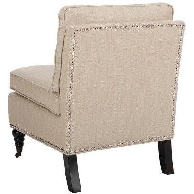 Beige Linen Slipper Chair with Spindle Wood Legs
