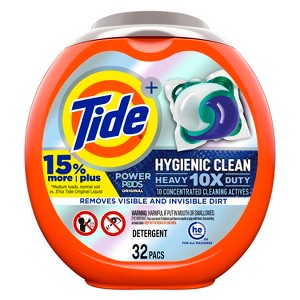 Tide Hygienic Clean Heavy 10x Duty Power PODS Laundry Detergent Pacs, Original, 32 count, For Visible and Invisible Dirt - 1 of 4