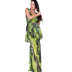 Slickblue Women's Tiered Ruffle Sleeve Dress, Comfortable Fit, Casual & Special Occasion Dress, Blue/Lime, S-L - 1 of 4