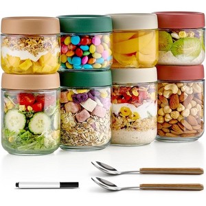 8-Pack Glass Mason Jars for Overnight Oats, 16oz & 10oz, with Lids - 1 of 4