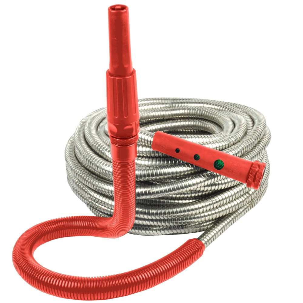 Bernini 50ft Metal Garden Hose with Flex End Watering Wand - Red -  82824520