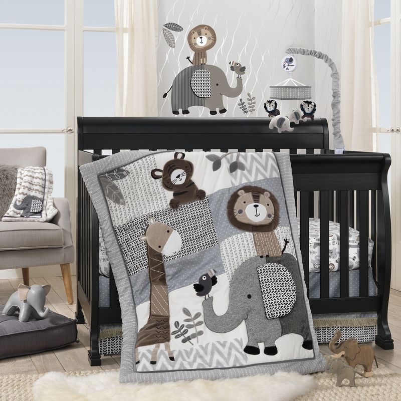 Lambs & Ivy Urban Jungle Gray/Brown Lion & Elephant Musical Baby Crib Mobile, 4 of 5