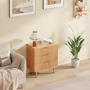 Fluted Dresser for Bedroom with 3 Drawers, Wooden Chest of Drawers with Metal Handle & Feet, Black Dresser for Living Room, Hallway, Bedroom - 1 of 1