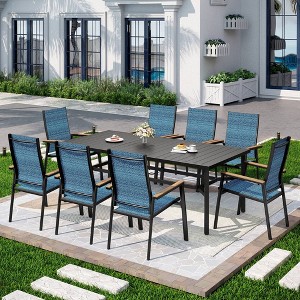 Captiva Designs 9pc Outdoor Dining Set with Rectangle Table and Blue Aluminium Textilene Chairs - 1 of 4