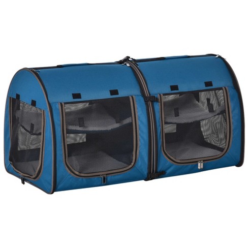 PawHut 39 Portable Soft-Sided Pet Cat Carrier with Divider, Two  Compartments, Soft Cushions, & Storage Bag, Blue