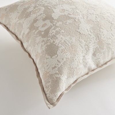 Sofia 24" Square Beige and Gray Jacquard Indoor-Outdoor Pillow