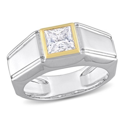 EVERLY JEWELRY | Two-Tone Sterling Silver1 1/5ct TDW Moissanite Solitaire Men's Ring