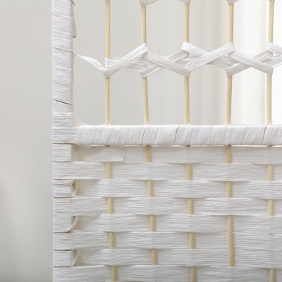 White 6-Panel Handwoven Folding Privacy Screen