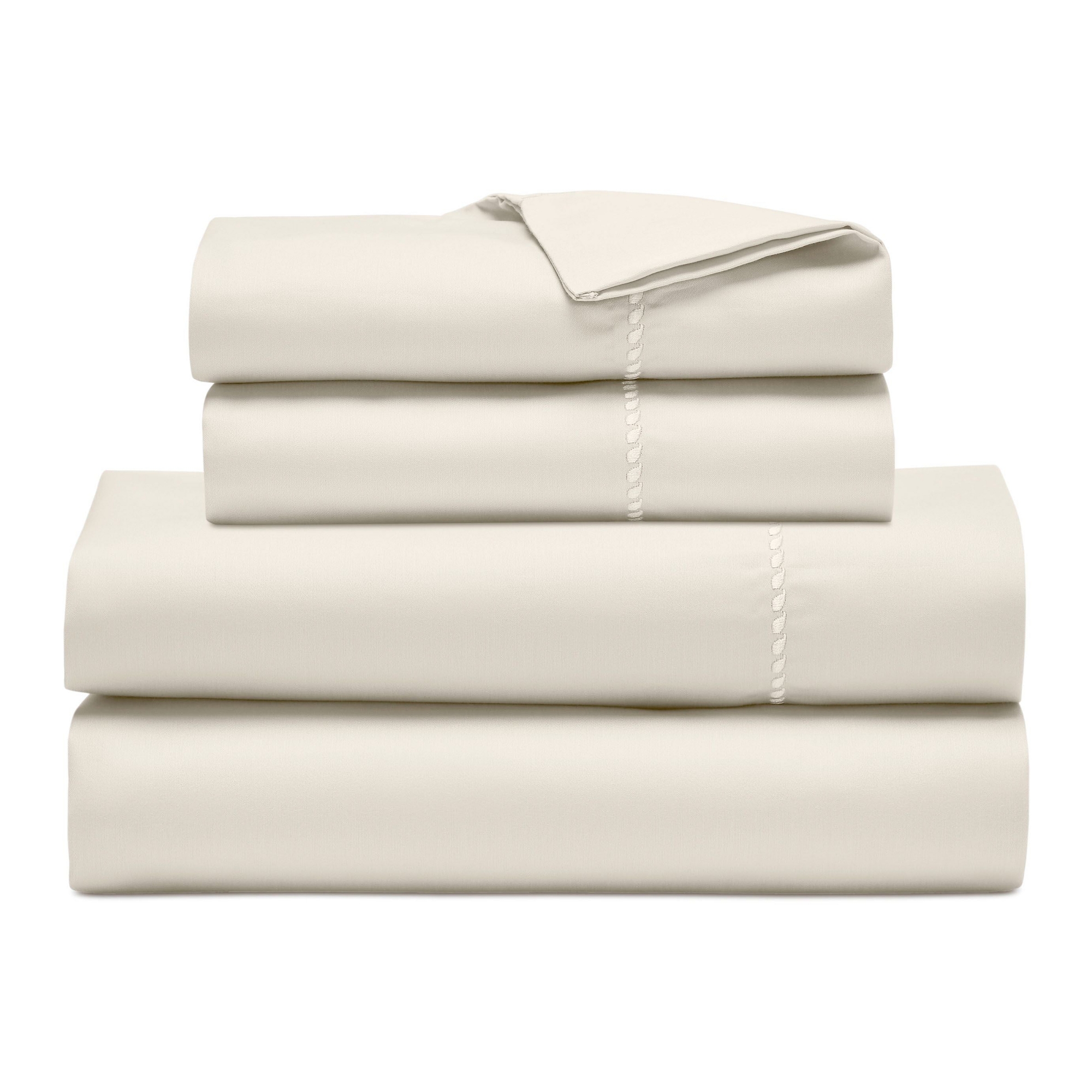 600 Thread Count Cotton Blend Sheet Set with Embroidered Hem - Wrinkle-Resistant, Deep Pocket Bedding , Ivory - Blue Nile Mills