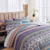 2 Piece Colorful Bohemian Quilt Set, Twin Size, Purple Grey Striped Bedding with 1 Sham - 2 of 4