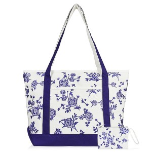 Dalix Womens Floral Embroidered Tote Bag - 1 of 4