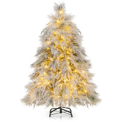 Tangkula 4.5/6/7 FT Pre-Lit Artificial Christmas Tree Snow Flocked Full Xmas Tree