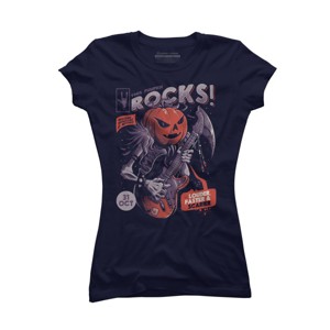 Junior's Design By Humans Rock Pumpkin By EduEly T-Shirt - 1 of 3