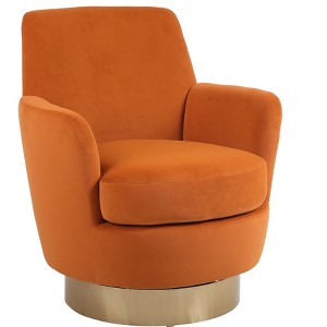 TIRAMISUBEST Swivel Barrel Chair, Accent Armchair with Gold Stainless Steel Base, Comfy Round Reading Chair for Living Room, Bedroom (Orange) - 1 of 4